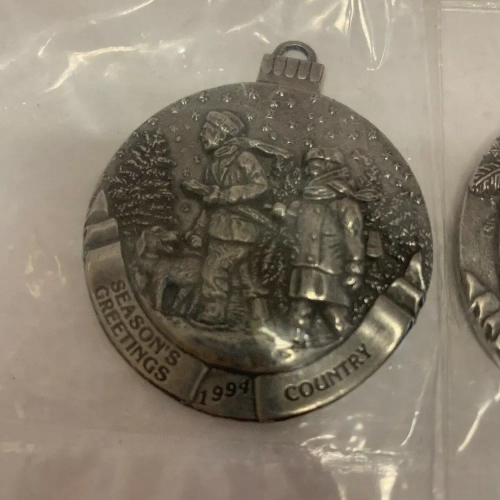 Seasons Greetings Pewter Christmas Ornaments
